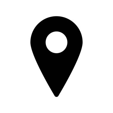 Konum pin simgesi, navigasyon, harita uygulamaları ve kullanıcı arayüzü tasarım amaçları için beyaz arkaplanda izole edildi. Siyah resimli resim