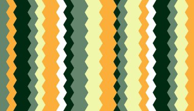 Yeşil, Sarı, Turuncu ve Krem Retro Renkli Geometrik Zigzag Deseni Tekstil ve Dijital Tasarım Kullanımı