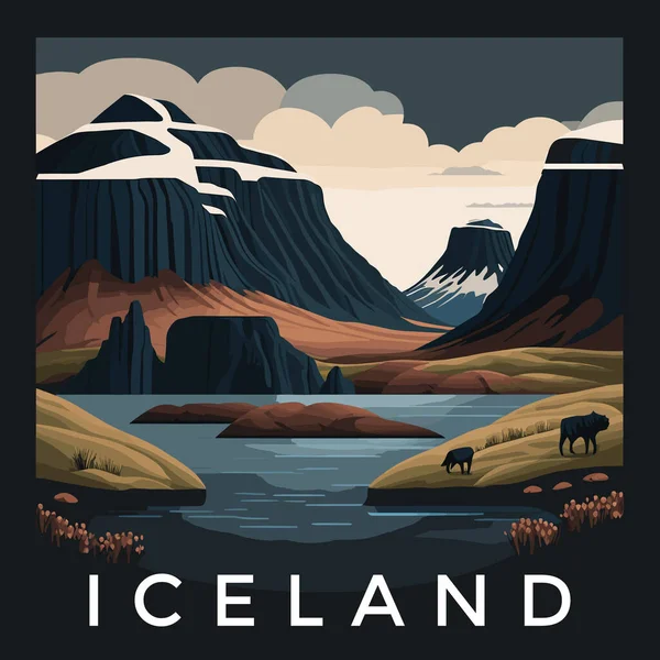 Bellissimo Paesaggio Fiori Lupino Fiore Islanda Illustrazione Vettoriale — Vettoriale Stock