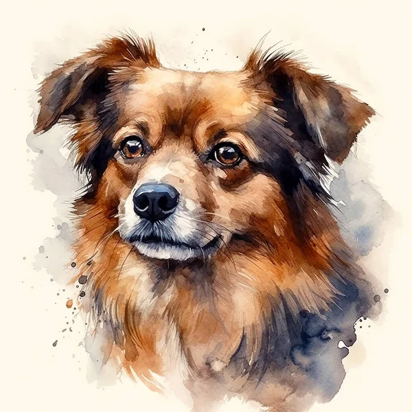 Watercolor portrait of a dog. Digital painting on white background.