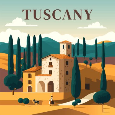 Tuscany. Italy. Vector illustration in flat design style. clipart