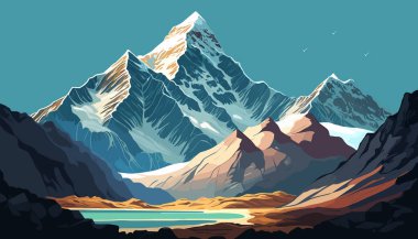 Dağ zirvesi Everest. Dünyanın en yüksek dağı. Ulusal Park, Nepal. Vektör illüstrasyonu.