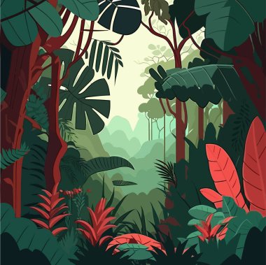 Güzel tropikal orman manzarası. Vektör çizimleri..