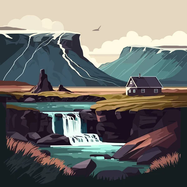 Nádherná Krajina Islandu Vektorová Ilustrace — Stockový vektor