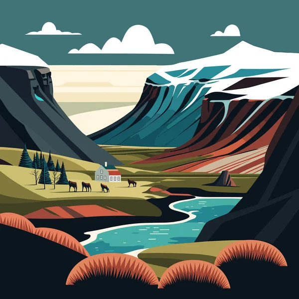 アイスランドの美しい風景 ベクターイラスト — ストックベクタ