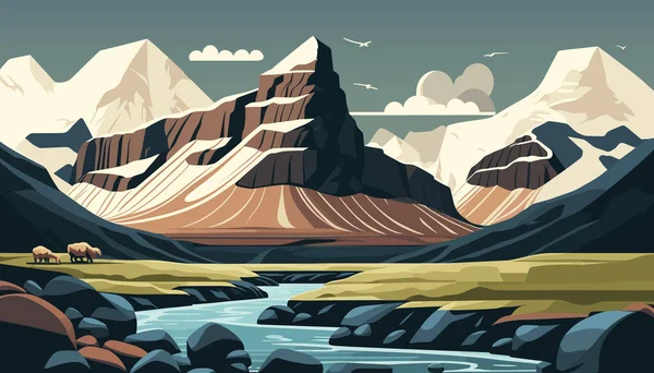 Όμορφο Τοπίο Της Ισλανδίας Εικονογράφηση Διανύσματος — Διανυσματικό Αρχείο