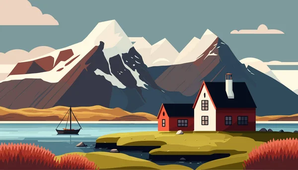 Bela Paisagem Islândia Ilustração Vetorial —  Vetores de Stock