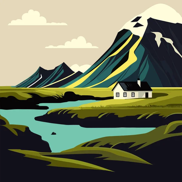 Pemandangan Indah Dalam Ilustrasi Vektor Gaya Datar Islandia - Stok Vektor