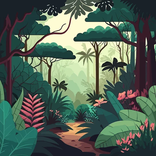 美しい熱帯林の風景ベクトルイラスト — ストックベクタ