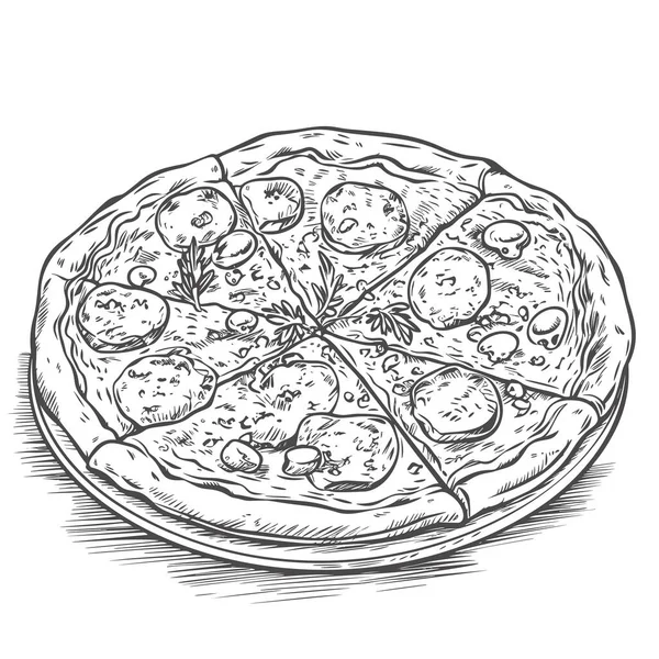 Ręcznie Rysowana Pizza Odizolowana Białym Tle Ilustracja Wektora Stylu Szkicowym — Wektor stockowy