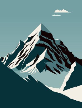 Bulutlardaki Everest Dağı. Bir dağ aralığının vektör illüstrasyonu.