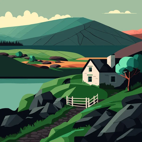 Irland Schöne Irische Landschaft Mit Smaragdgrünen Feldern Und Wiesen Vektorgrafik — Stockvektor
