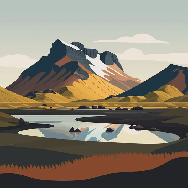 Pemandangan Indah Islandia Ilustrasi Vektor - Stok Vektor