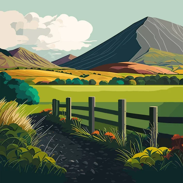 Ireland Beautiful Irish Countryside Emerald Green Fields Meadows Vector Illustration — Stock Vector