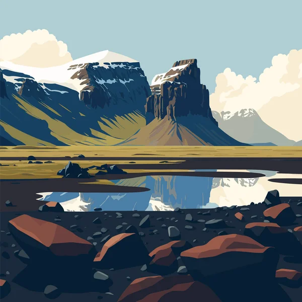 Гірський Пейзаж Озером Відображенням Воді Векторні Ілюстрації — стоковий вектор
