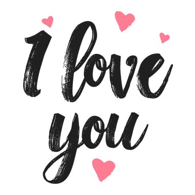 Ben de seni seviyorum. Sevgililer Günü tebrik kartı ve el yazması harfler. Vektör illüstrasyonu.