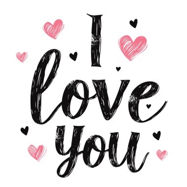 Ben de seni seviyorum. Sevgililer Günü tebrik kartı ve el yazısıyla yazılmış mektuplar. Vektör illüstrasyonu.