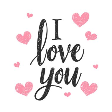 Ben de seni seviyorum. Sevgililer Günü tebrik kartı ve el yazısıyla yazılmış mektuplar. Vektör illüstrasyonu.