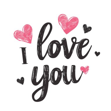 Ben de seni seviyorum. Sevgililer Günü tebrik kartı ve el yazısıyla yazılmış mektuplar. Vektör illüstrasyonu.