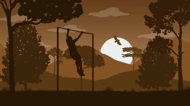 Ormanın ortasında barfiks çeken bir adam - Güzel 2B Manzara Duvar Kağıdı