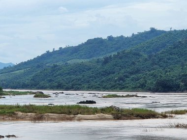 Yağmur mevsiminde Sangthong bölgesi boyunca Mekong Nehri.