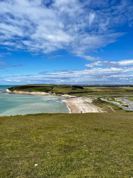 Seven Sisters kayalıklarının tepesinden manzara, boynuzlu cennet, Güney Downs, İngiltere. 
