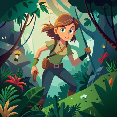 vector cartoon character of girl in the jungle. clipart