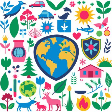 world map and animals clipart