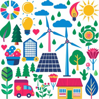 vector set of renewable-resources flat icons clipart