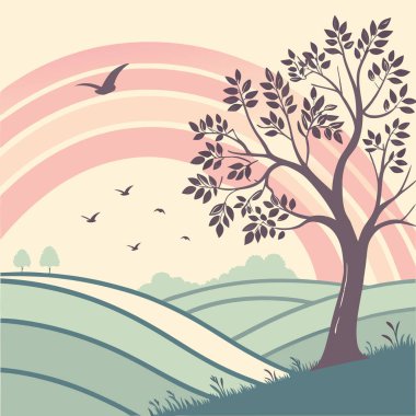 abstract background with tree and flowers clipart