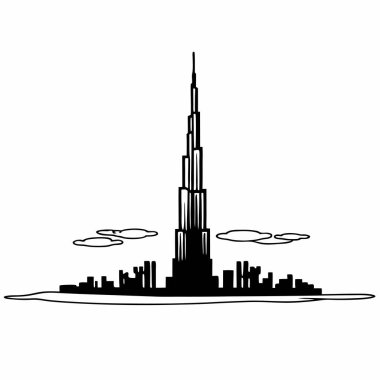 A sleek silhouette of the Burj Khalifa, symbolizing modern architecture and the grandeur of Dubai, ideal for travel-inspired art, branding, or minimalist decor. clipart