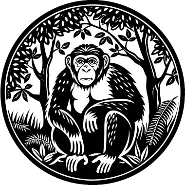 A striking silhouette of a chimpanzee, highlighting its intelligence, agility, and connection to nature, perfect for wildlife-inspired art, logos, or educational themes. clipart