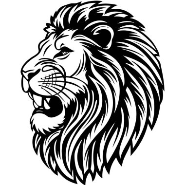 lion head. black and white image. illustration. isolated on white background. clipart