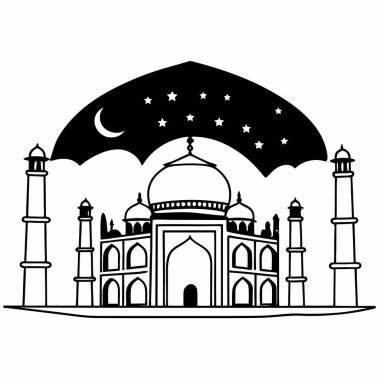 A graceful silhouette of the Taj Mahal, symbolizing love and architectural brilliance. Perfect for cultural, historical, and travel-themed projects. clipart