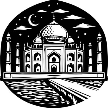 A graceful silhouette of the Taj Mahal, symbolizing love and architectural brilliance. Perfect for cultural, historical, and travel-themed projects. clipart