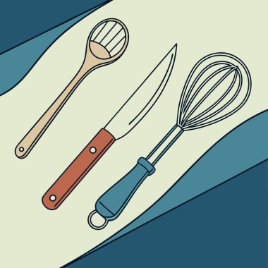 A stylish and vibrant design featuring cooking tools displayed on a gradient background, symbolizing creativity and passion in the culinary arts. Perfect for food blogs, cooking apps, and branding materials. clipart