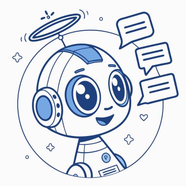 Design an engaging AI assistant icon that represents a smart, approachable, and interactive chatbot. Perfect for websites, apps, and customer support platforms, this icon symbolizes innovation and connectivity. clipart