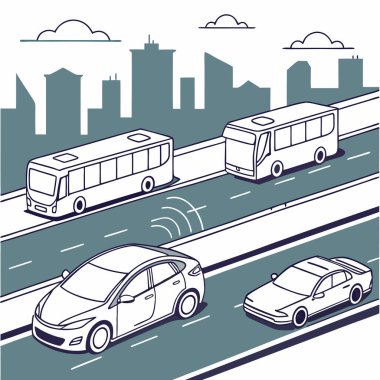 A sleek silhouette of automated vehicles represents the innovation and evolution of transportation technology. This design captures the essence of self-driving cars, futuristic mobility, and the shift toward smarter, sustainable travel solutions. clipart