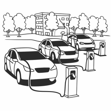 A minimalist silhouette of electric vehicle charging stations, representing clean energy and the future of transportation. Perfect for eco-friendly branding, sustainability projects, or electric vehicle campaigns. clipart