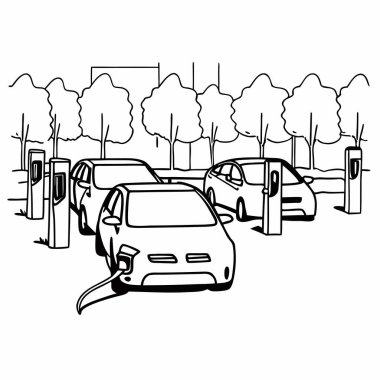 A minimalist silhouette of electric vehicle charging stations, representing clean energy and the future of transportation. Perfect for eco-friendly branding, sustainability projects, or electric vehicle campaigns. clipart