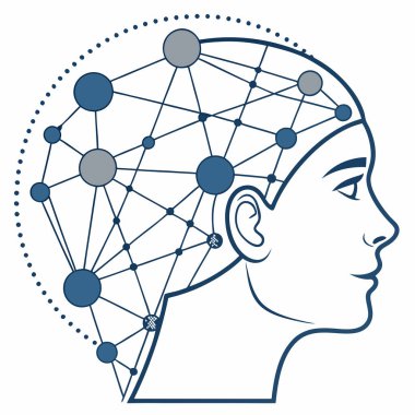 A visually striking representation of neural network nodes interconnected by lines, symbolizing the complex web of AI, machine learning, and data processing. This design captures the essence of digital intelligence and modern computing. clipart