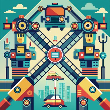 Vector design featuring robotic arms forming symmetrical shapes, ideal for tech, engineering, and futuristic-themed visuals. clipart