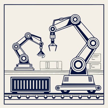 Vector design featuring robotic arms forming symmetrical shapes, ideal for tech, engineering, and futuristic-themed visuals. clipart