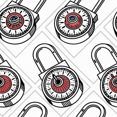 Vector design featuring digital padlocks arranged in seamless grids, perfect for cybersecurity, data protection, and tech-themed visuals. clipart