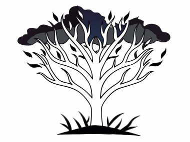 A striking vector design featuring a burning tree silhouette, symbolizing wildfires and environmental awareness. clipart