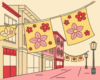 A vibrant vector background featuring spring festival banners adorned with colorful flowers, perfect for seasonal celebrations. clipart