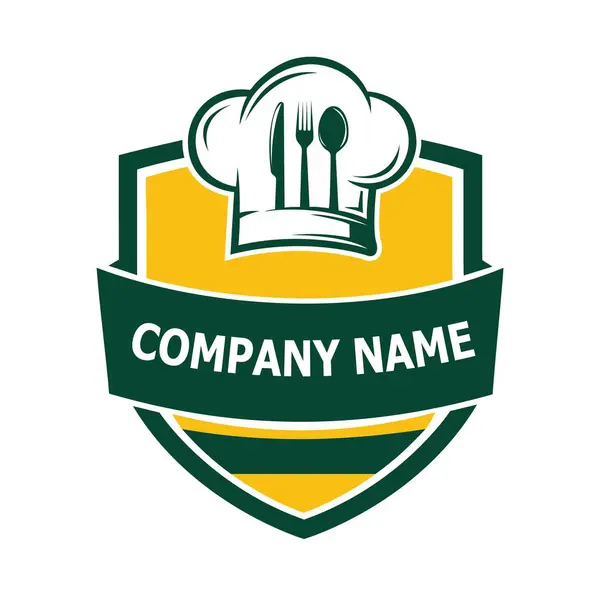 Şef şapka logosu, kalkanın içinde çatal bıçak takımı var. Restoran, yemek servisi ya da aşçılık ve pazarlama için mükemmel.