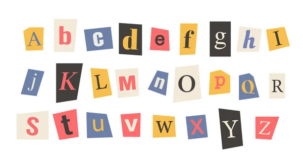 Buntes Alphabet Mit Buchstaben Aus Zeitungen Auf Weißem Hintergrund Sammlung — Stockvektor