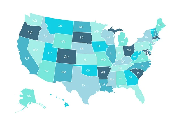 Mapa Estados Unidos América Aislado Sobre Fondo Blanco Mapa Estados — Archivo Imágenes Vectoriales