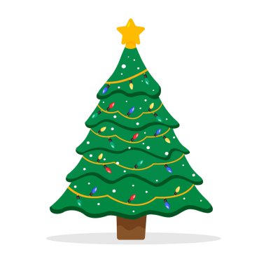 Beyaz arka planda izole edilmiş Noel ağacı. Renkli süslemeli Noel ağacı. Noel konsepti. Vektör deposu